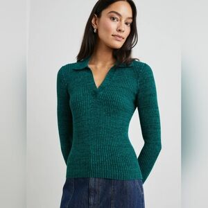 Rails Kennedy Evergreen Long Sleeve Collared Sweater Cotton Silk Blend Size XS